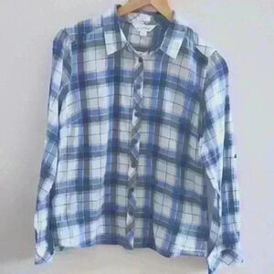 NORTHERN REFLECTIONS |  Blue/White/Black Plaid Button Up Long Sleeve Shir…